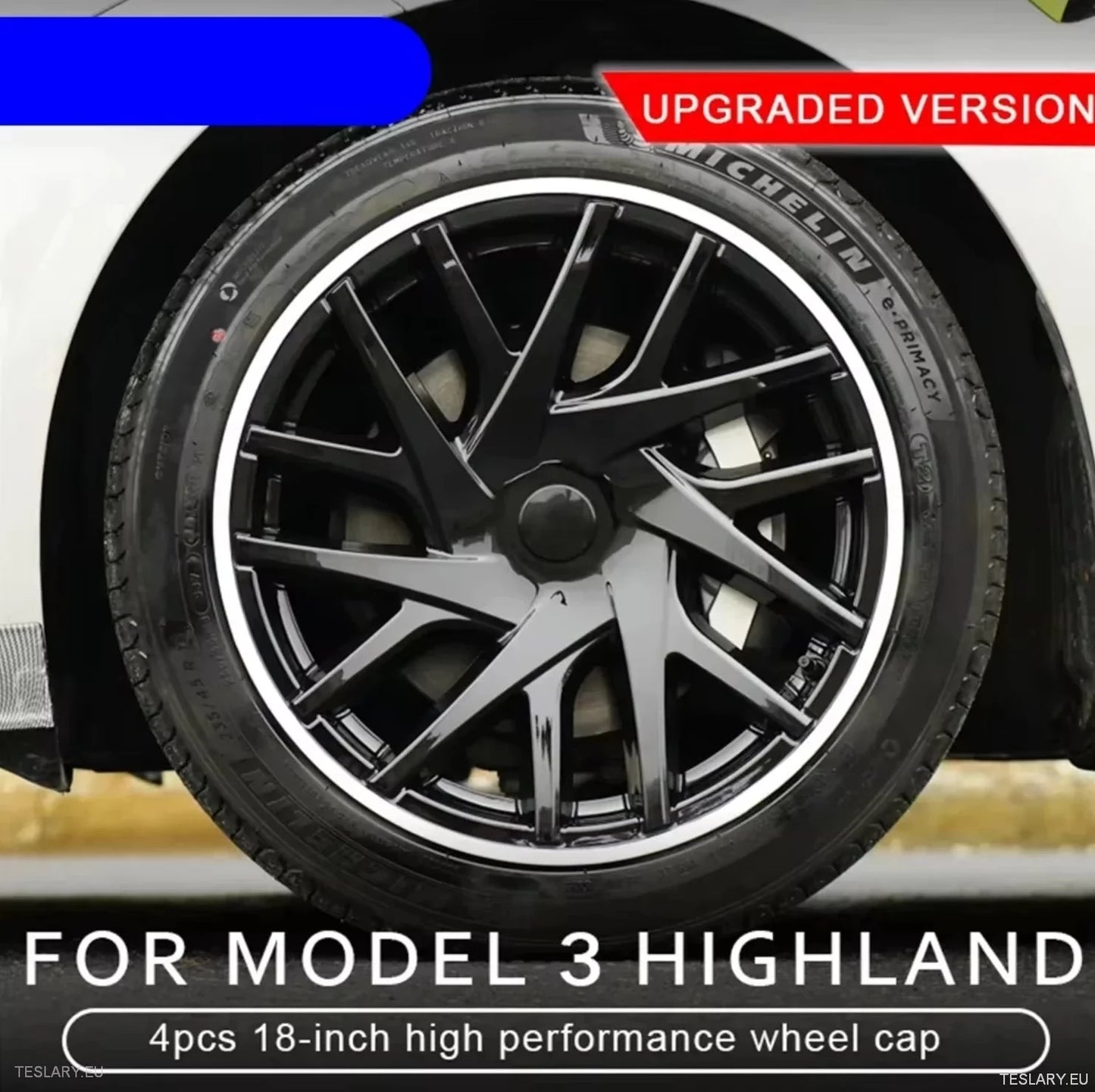18" Tesla 3 Highland helfelg hvit/svart hjulkapsel