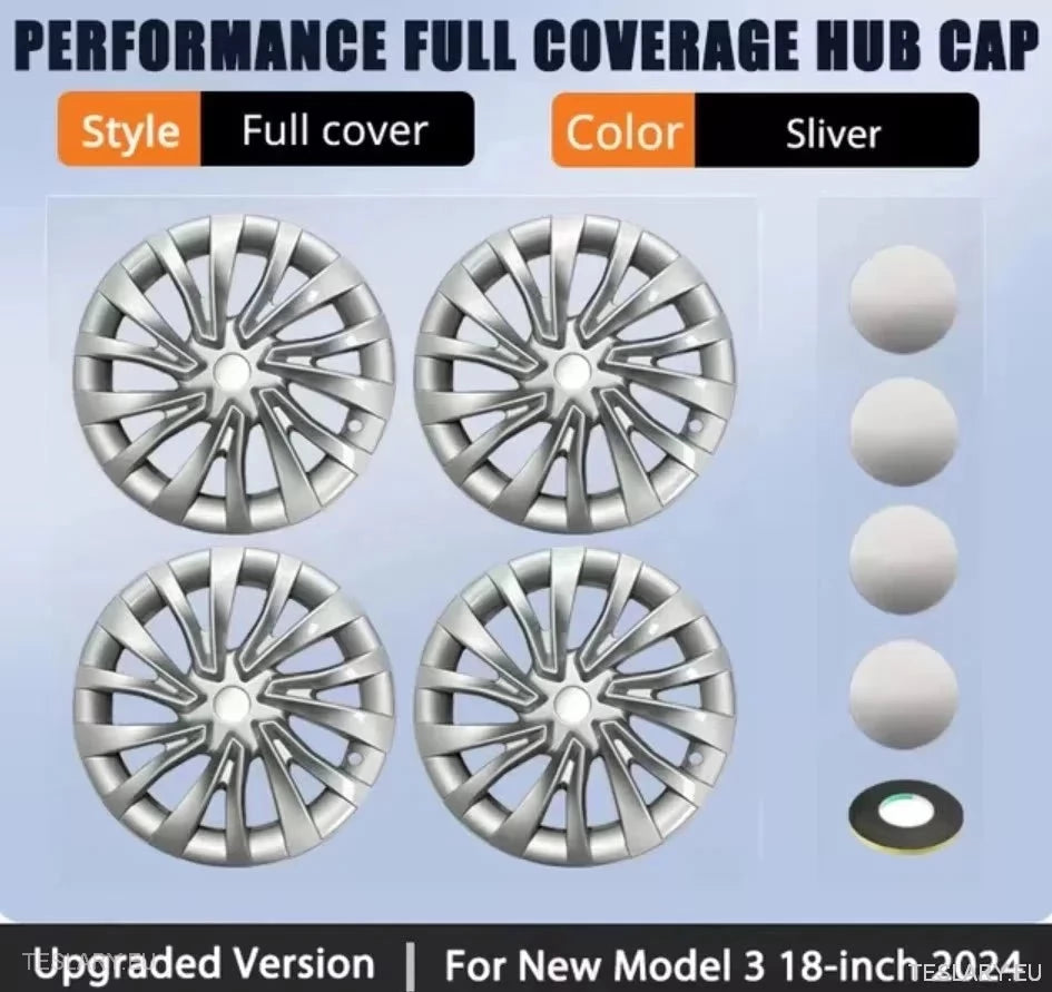 18" Tesla 3 Highland helfelg sølvfargede hjulkapsler