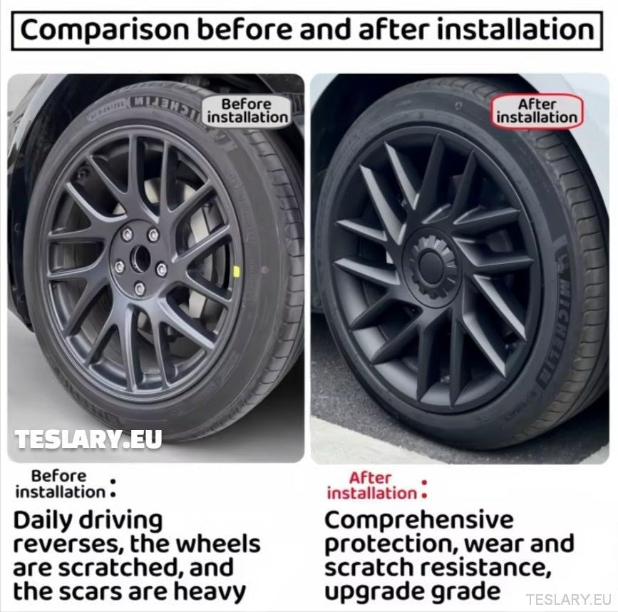 18" Tesla Model 3+ Highland helfelg mattsvarte hjulkapsler