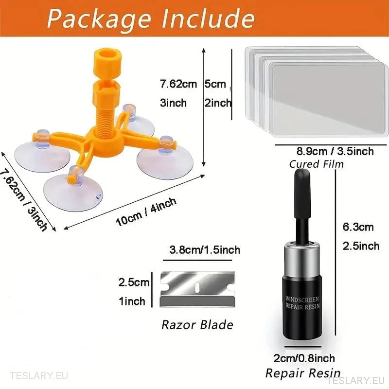 Windscreen Glass Crack Repair Kit med harpikskammer