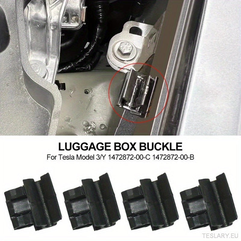 4pcs holdbare plastkenner for Tesla for modell Y/3 foran bagasjerommet, bagasjebestillingsboks Fixing Bracket, OE 1472872-00-B (for modell Y) 1472872-00-C (modell 3), svart, matchende spenne