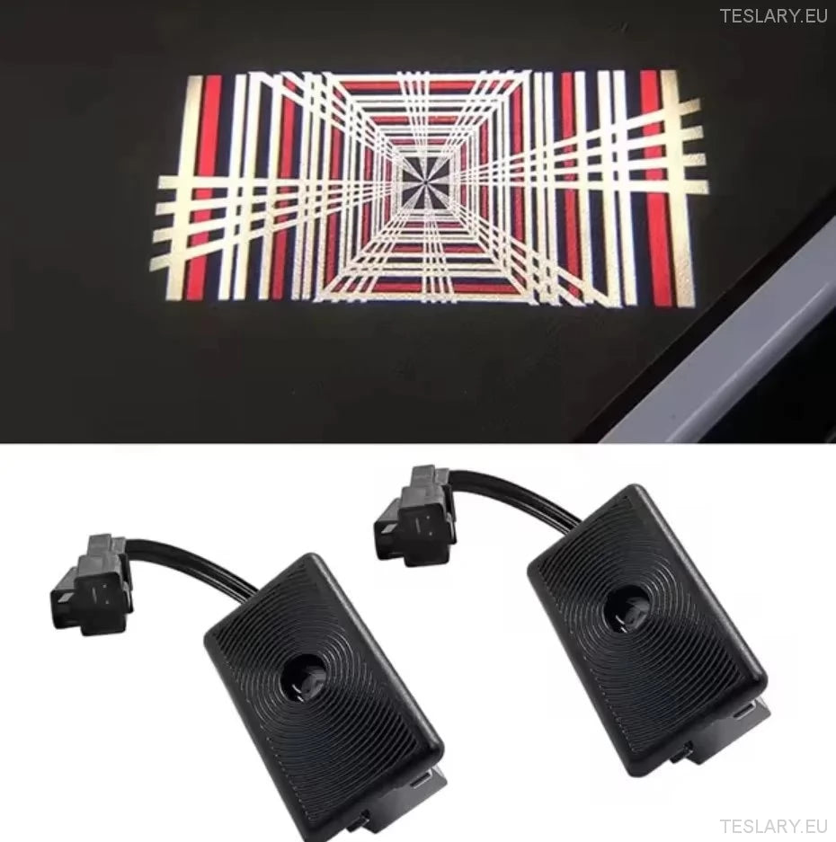 Tesla Model 3/Y/S/X Door Projector Lights Plaid & Logo Style