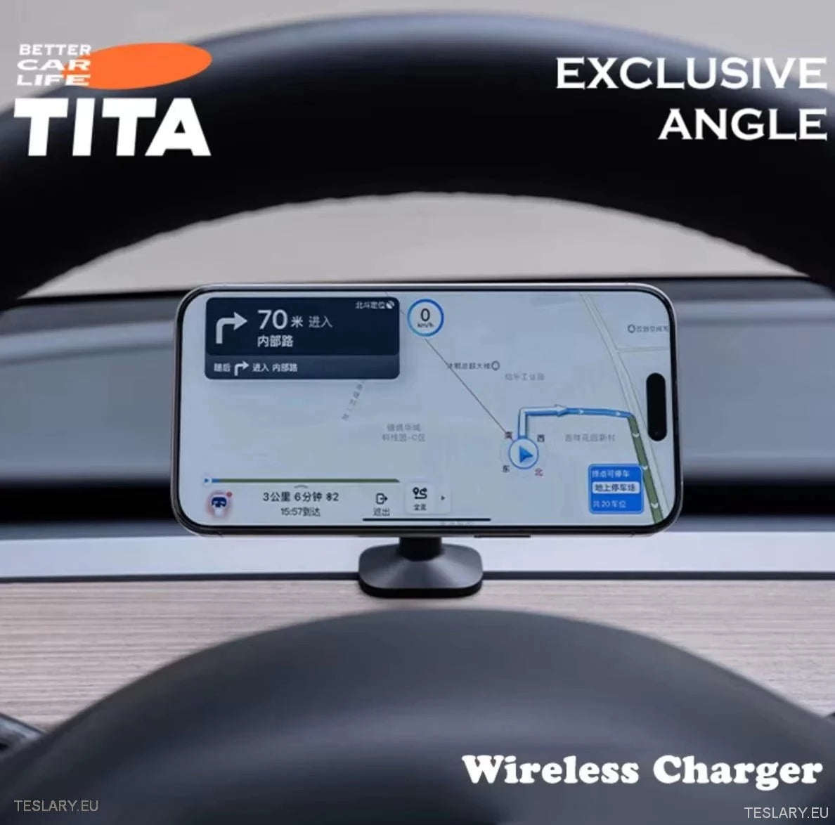 Tita Magnetic Phone Charger med valgfri hastighetsmåler for Tesla Model 3 og Y