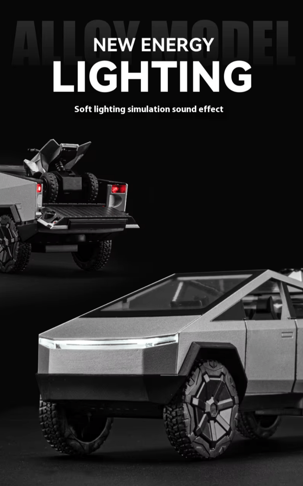 1:32 Tesla Cybertruck Style Toy Off Road Diecast Metal Truck with Lights & Pull Back Toy for Childrens or Adults - TESLARY Tesla Shop Accessories Europe Nederlands Dublin Cork Ireland Deutschland Espana Alicante France Italia