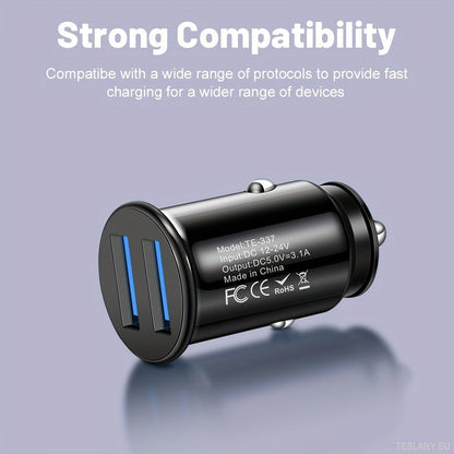 Mini USB Car Charger 2 Ports Fast Charger Adapter for EVs inkludert Tesla, BYD og mange flere