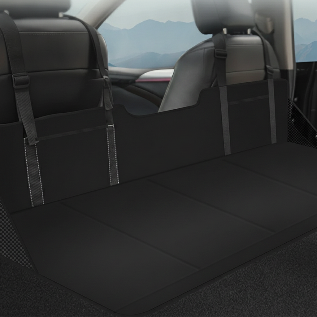 SUV Camping Bed Seat Extension Headboard & Support for Comfortable Sleep in your Tesla Model Y- Buy from Europes TESLARY.EU