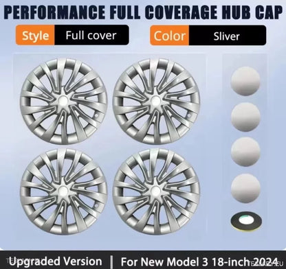 18" Tesla 3 Highland helfelg sølvfargede hjulkapsler