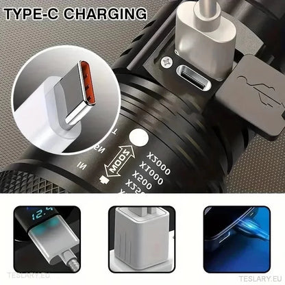 LED Zoom lommelykt og mobil PowerBank