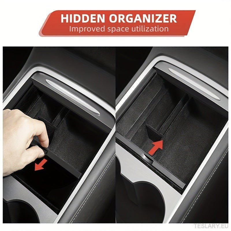 3PCS Center Console Organizer Tray Fit For Tesla Model 3 / Y Armrest Hidden Cubby Drawer Storage Box Interior Accessories - TESLARY Tesla Shop Accessories Europe Nederlands Ireland Deutschland Espana Alicante France Italia