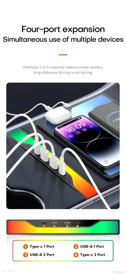 4 in 1 RGB USB Expansion Hub for Tesla 3/Y - TESLARY Tesla Shop Accessories Europe Nederlands Dublin Cork Ireland Deutschland Espana Alicante France Italia