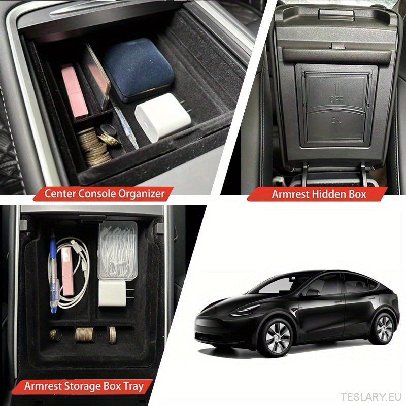 3PCS Center Console Organizer Tray Fit for Tesla Model 3/Y Armrest Hidden Cubby Drawer Storage Box Interior Accessories