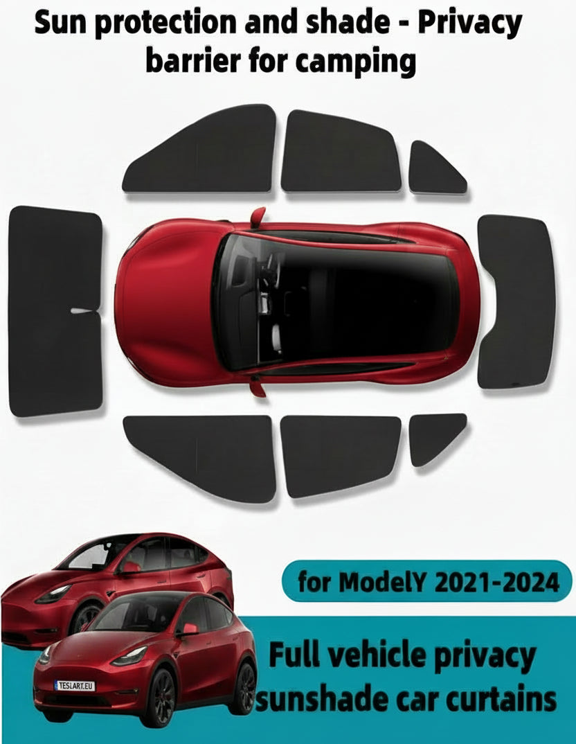 Tesla Model Y & Model Y Juniper Premium & Standard Sun Protection & Privacy Shades for Campling & Sun Protection 8 Shades Easy Installation Buy From Europes Teslary.eu