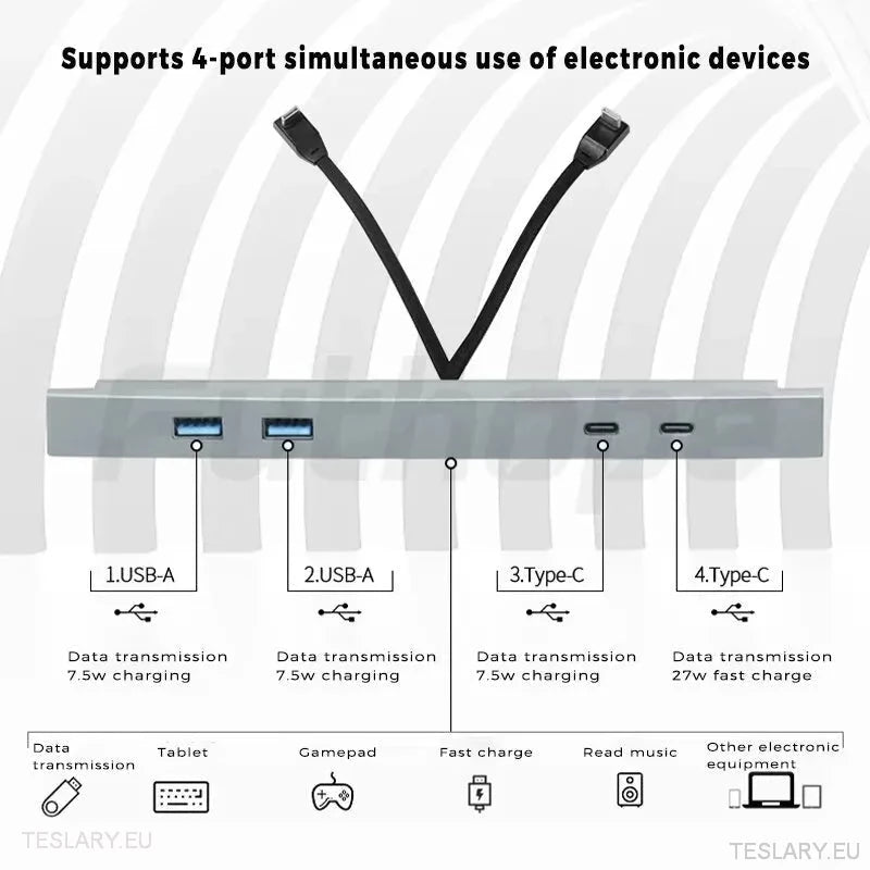 4 Port Multiport USB Expansion Hub for Tesla Model 3 & y