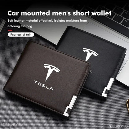 PU Black Leather Wallet/License Holder med Tesla -logo