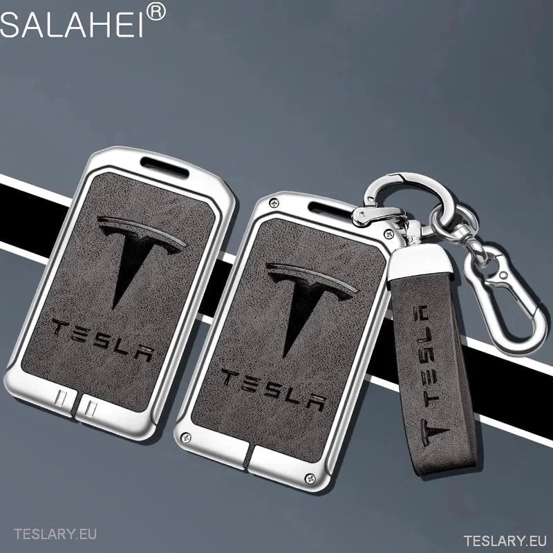 Metal Leather Key Case Cover for Tesla 3/Y RFID -nøkkel med logo