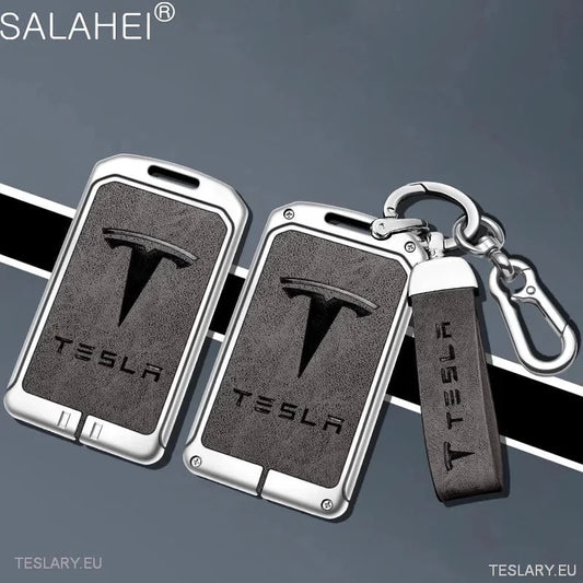 Metal Leather Key Case Cover for Tesla 3/Y RFID -nøkkel med logo