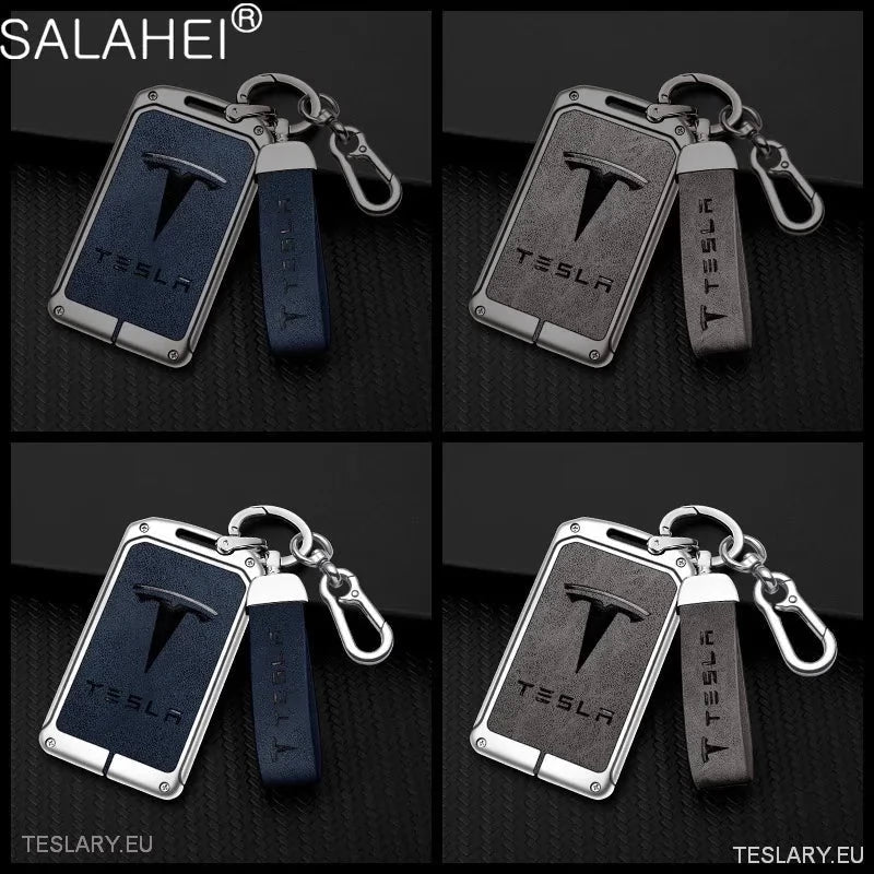 Metal Leather Key Case Cover for Tesla 3/Y RFID -nøkkel med logo