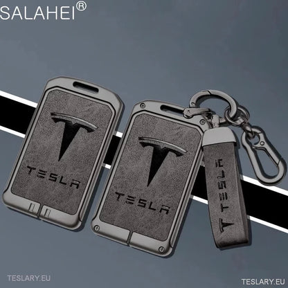 Metal Leather Key Case Cover for Tesla 3/Y RFID -nøkkel med logo