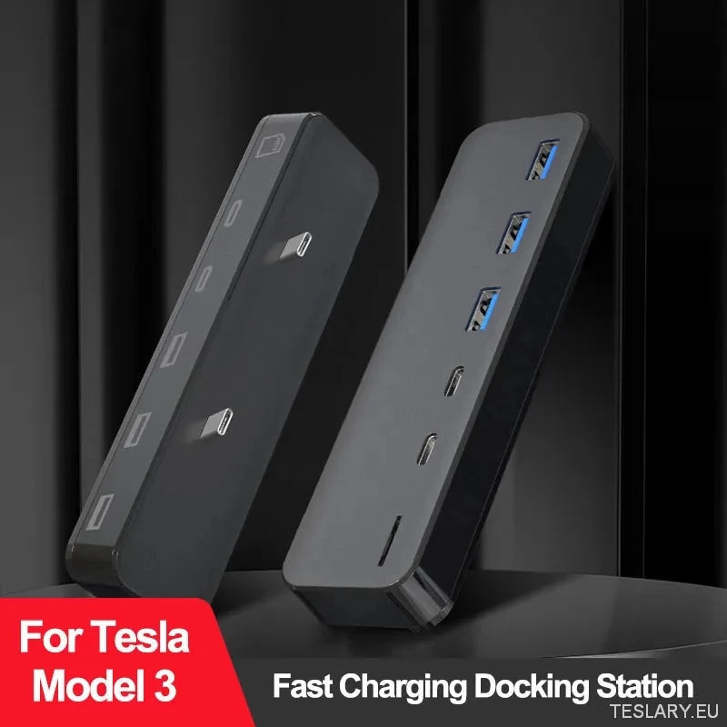 Docking Station for Tesla Model 3 Y USB Hub 27W Intelligent Fast Charging 6 In 2 Type-C Micro SD Model3 MANGE 2021-2023