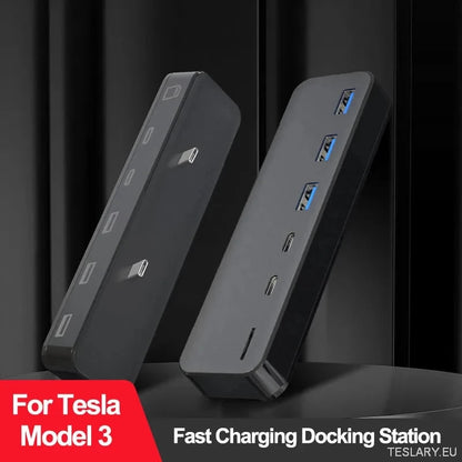 Docking Station for Tesla Model 3 Y USB Hub 27W Intelligent Fast Charging 6 In 2 Type-C Micro SD Model3 MANGE 2021-2023
