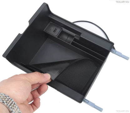 Tesla Model 3/Y Center Console Front arrangør med USB -porter og vårretur