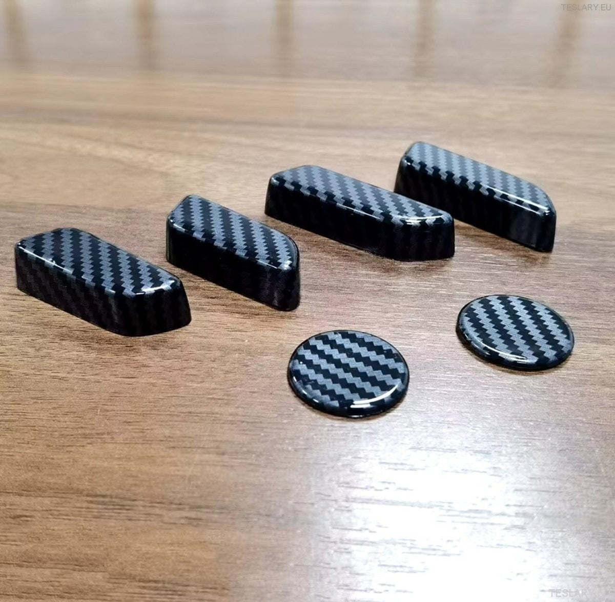 Tesla Model 3/Y Seat Control Button Full 3D beskyttelsesdeksler karbonfiberstil i svart, rødt eller blå