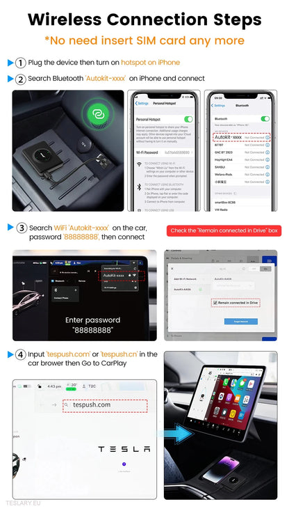 Tesla Wireless Adapter for CarPlay for Android & Apple Devices