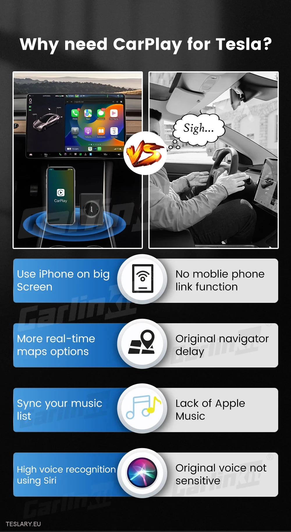 Tesla Wireless Adapter for CarPlay for Android & Apple Devices