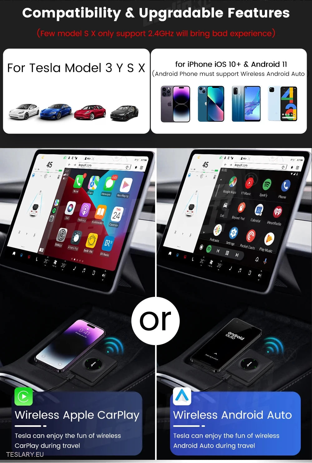 Tesla Wireless Adapter for CarPlay for Android & Apple Devices