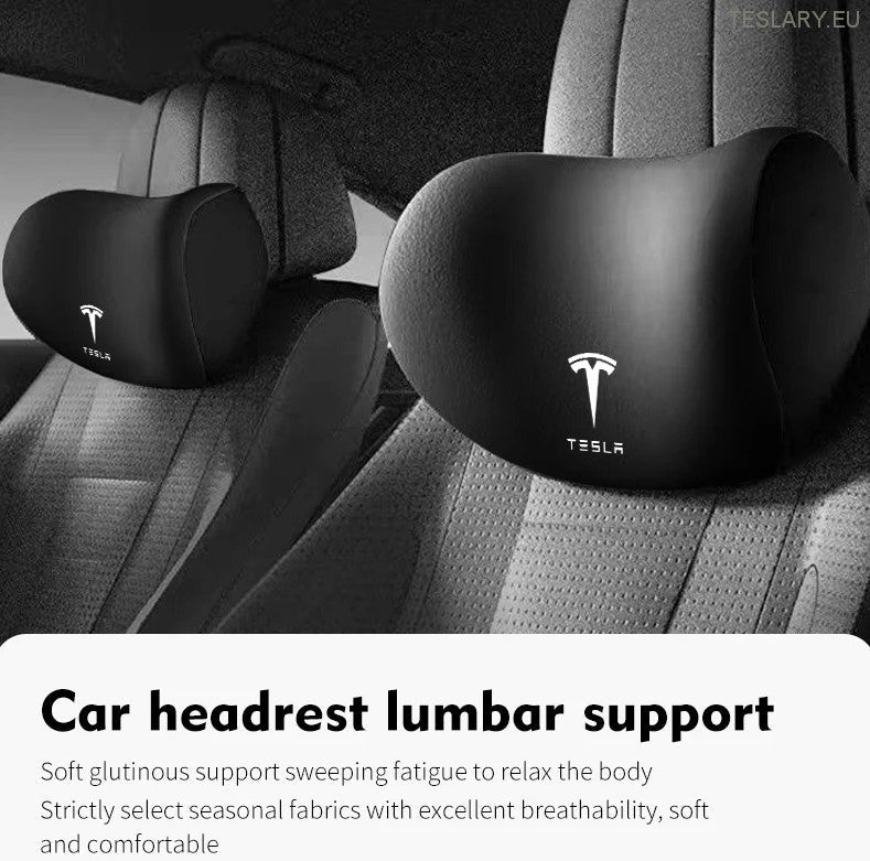 Tesla Model 3 Y S x Neck Pillow & Lumbar Support -pute med logo (svart)