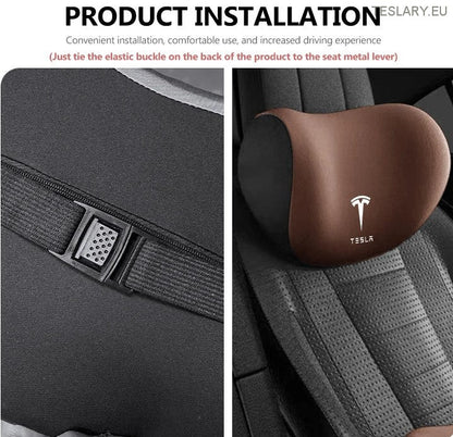 Tesla Model 3 Y S x Neck Pillow & Lumbar Support -pute med logo (svart)