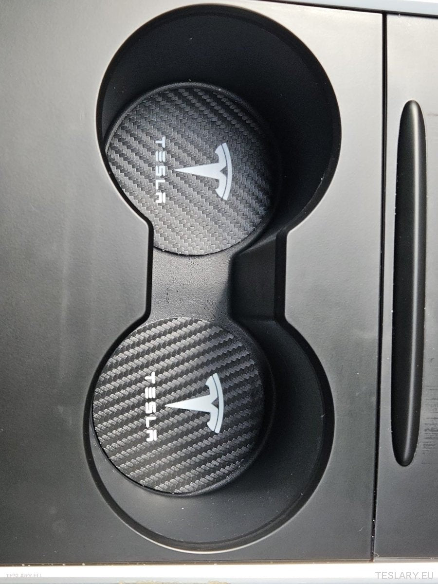 Tesla Model 3 Y S x Black Leather Center Console Cup Inserts med logo