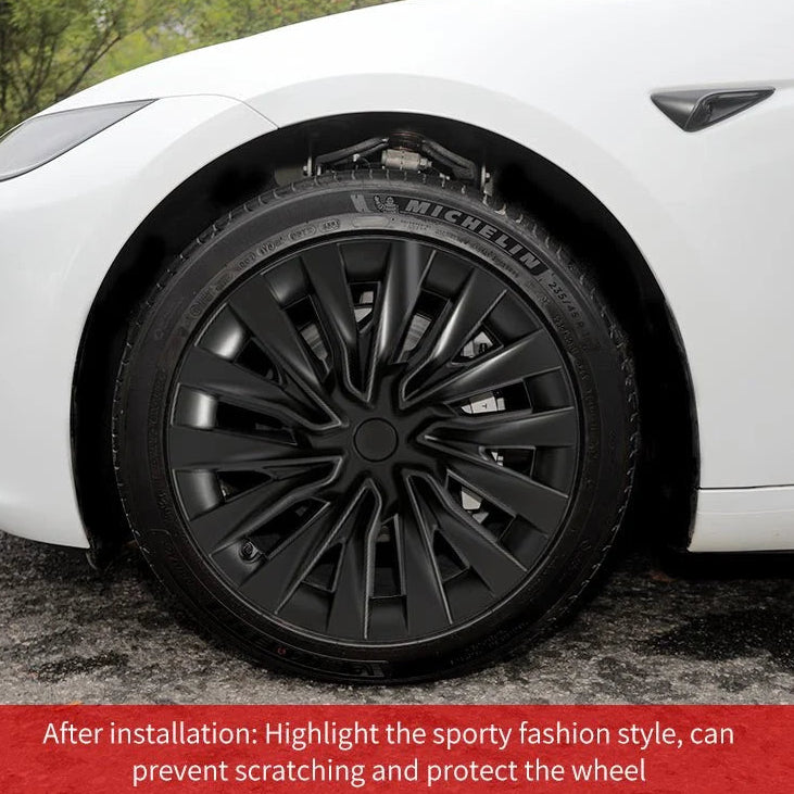 18" Tesla 3+ Highland Full Rim Nova Style Wheel Covers Matte Black