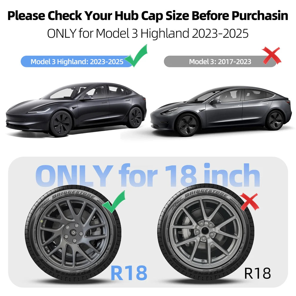 18" Tesla 3+ Highland Full Rim Nova Style Wheel Covers Matte Black