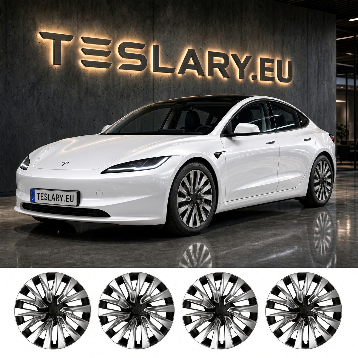TESLA MODEL 3 HIGHLAND NOVA WHEEL COVERS PERFORMANCE HUB CAPS BUY FROM IRELAND AND EUROPES TESLARY.EU WITH FREE DELIVERY ACROSS EUROPE WITH FEDEX