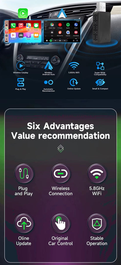 Wireless CarPlay Android Auto Smart Dongle for All Cars
