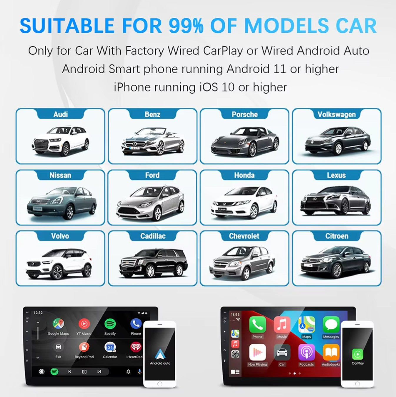 Wireless CarPlay Android Auto Smart Dongle for All Cars