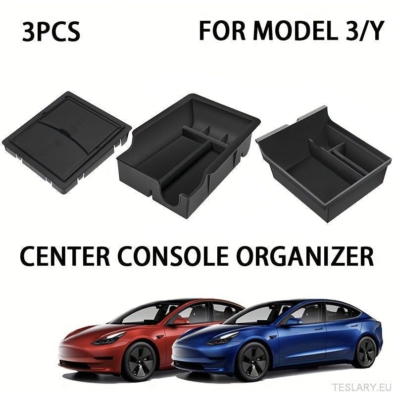 3PCS Center Console Organizer Tray Fit for Tesla Model 3/Y Armrest Hidden Cubby Drawer Storage Box Interior Accessories