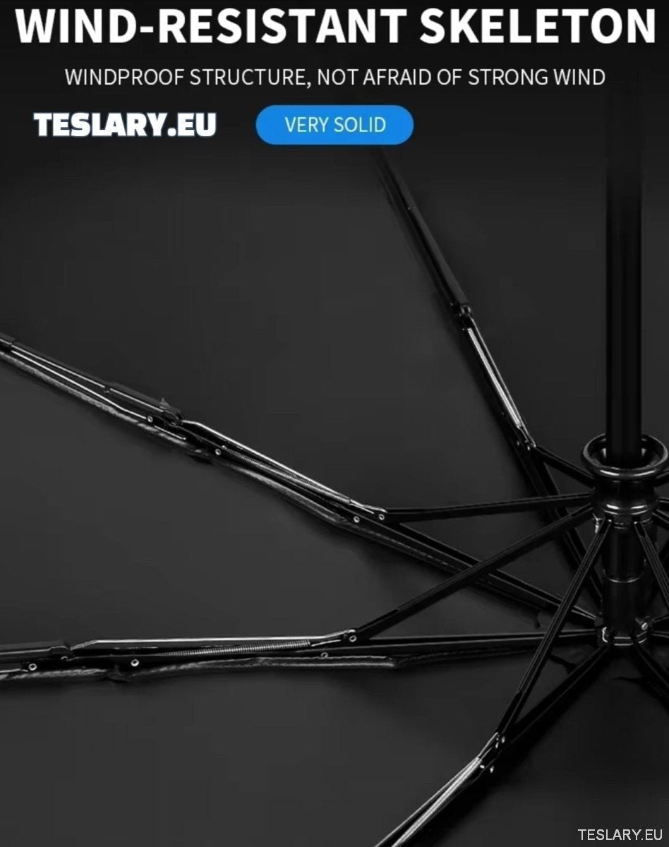 Black Wind & Rain Resistant Umbrella with Tesla Logo - TESLARY Tesla Shop Accessories Europe Nederlands Ireland Deutschland Espana Alicante France Italia