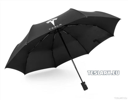 Black Wind & Rain Resistant Umbrella with Tesla Logo - TESLARY Tesla Shop Accessories Europe Nederlands Ireland Deutschland Espana Alicante France Italia