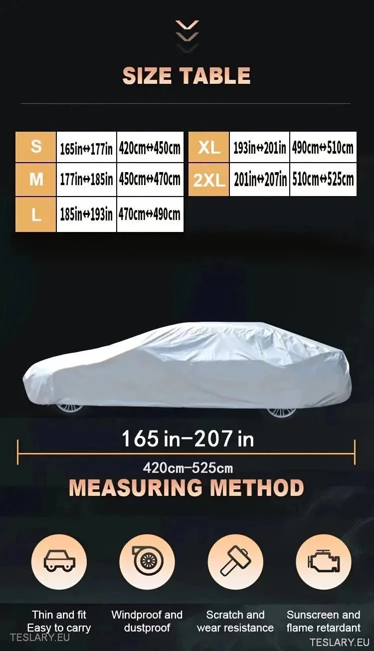 Indoor/Outdoor Universal 4.9M Car Cover/Protector Suitable for Tesla Model 3 / Y - TESLARY Tesla Shop Accessories Europe Nederlands Dublin Cork Ireland Deutschland Espana Alicante France Italia