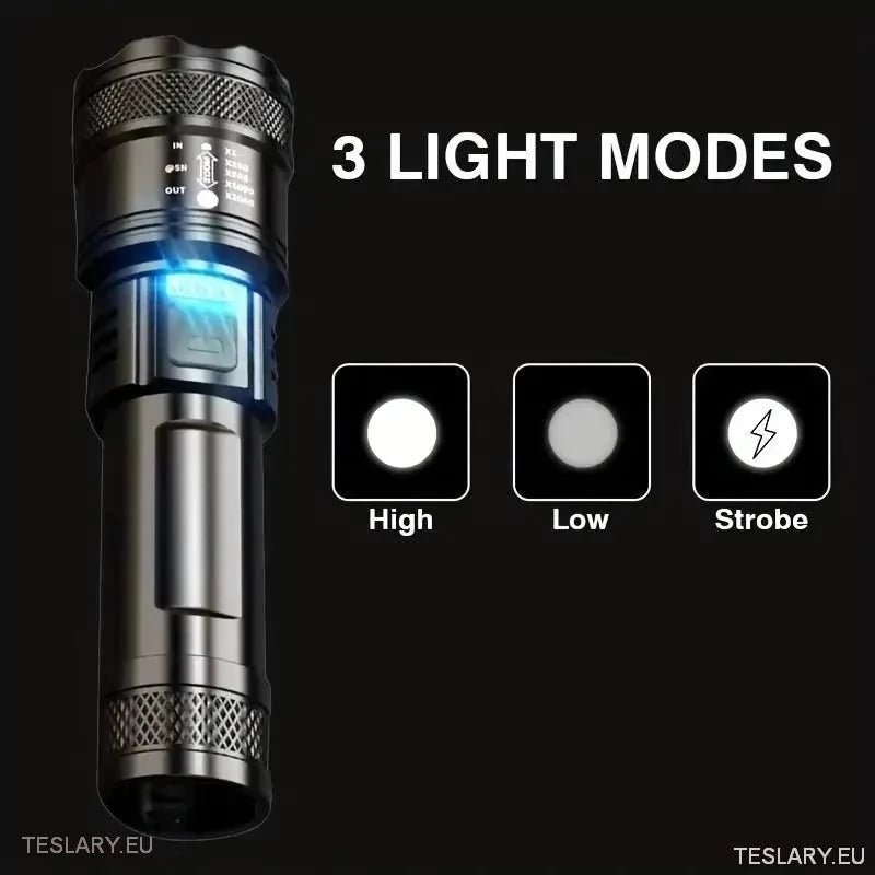 LED Zoom Flashlight and Mobile Powerbank - TESLARY Tesla Shop Accessories Europe Nederlands Ireland Deutschland Espana Alicante France Italia