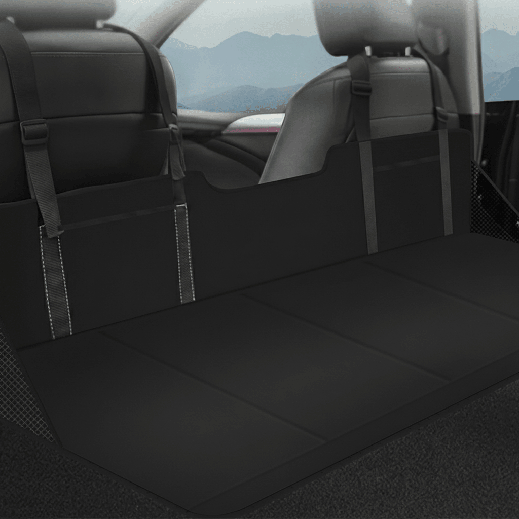 SUV Camping Bed Seat Extension Headboard & Support for Comfortable Sleep in your Tesla Model Y- Buy from Europes TESLARY.EU