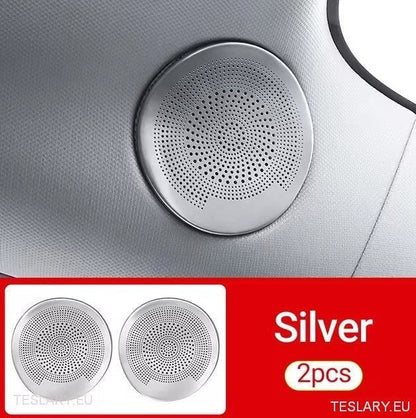 Tesla 3/Y Interior Front Circular Speaker Cover Silver ( PAIR ) - TESLARY Tesla Shop Accessories Europe Nederlands Ireland Deutschland Espana Alicante France Italia
