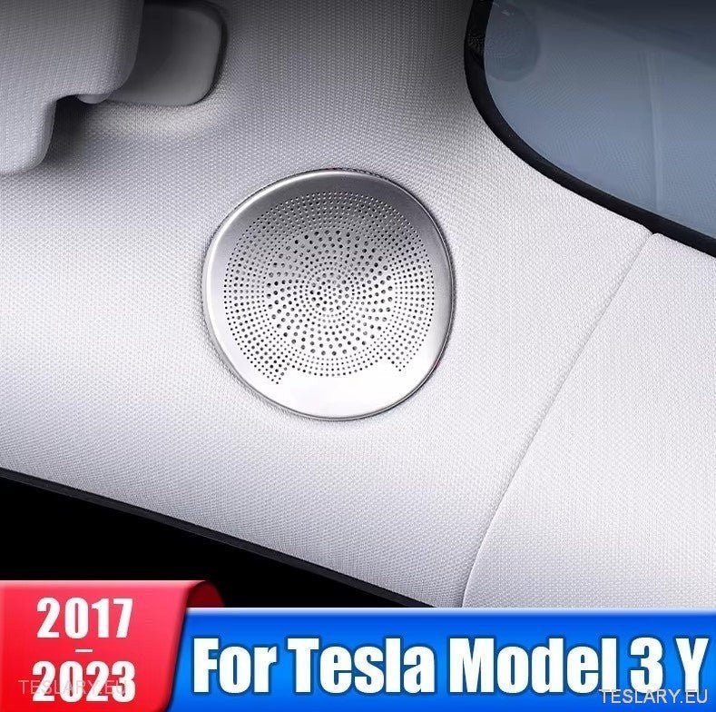 Tesla 3/Y Interior Front Circular Speaker Cover Silver ( PAIR ) - TESLARY Tesla Shop Accessories Europe Nederlands Dublin Cork Ireland Deutschland Espana Alicante France Italia