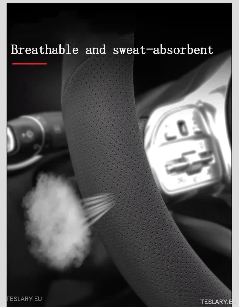 Tesla 3/Y Suede & Leather Premiun Steering Wheel Cover - TESLARY Tesla Shop Accessories Europe Nederlands Dublin Cork Ireland Deutschland Espana Alicante France Italia