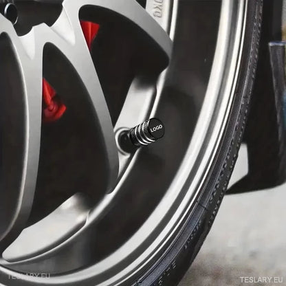 Tesla Aluminium Tyre Valve Air Caps with Logo in Black , Silver , Red or Blue - TESLARY Tesla Shop Accessories Europe Nederlands Dublin Cork Ireland Deutschland Espana Alicante France Italia
