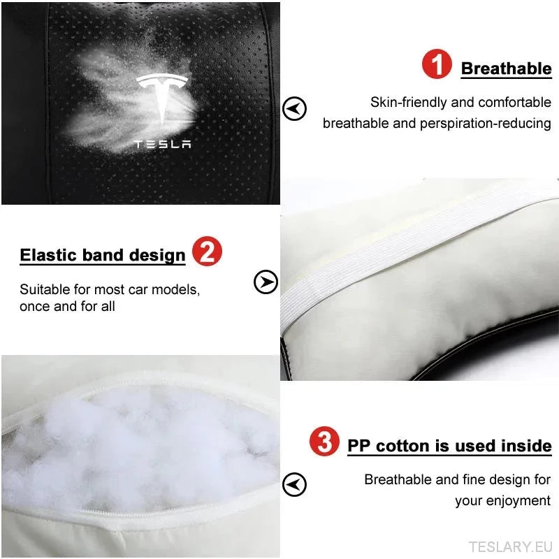 Tesla Car Seat Headrest Pillow - Premium Neck Support Cushion - TESLARY Tesla Shop Accessories Europe Nederlands Dublin Cork Ireland Deutschland Espana Alicante France Italia