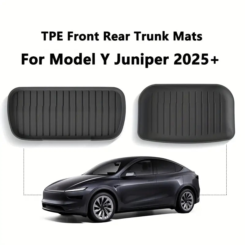 Tesla for Model Y Juniper 2025+ Front Rear Trunk Mats, Upgrade TPE Lower Storage Protection, All Weather Tray Floor Mat, Trunk Cargo Liner Protective Cover - TESLARY Tesla Shop Accessories Europe Nederlands Dublin Cork Ireland Deutschland Espana Alicante France Italia