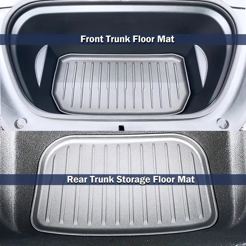 Tesla for Model Y Juniper 2025+ Front Rear Trunk Mats, Upgrade TPE Lower Storage Protection, All Weather Tray Floor Mat, Trunk Cargo Liner Protective Cover - TESLARY Tesla Shop Accessories Europe Nederlands Dublin Cork Ireland Deutschland Espana Alicante France Italia